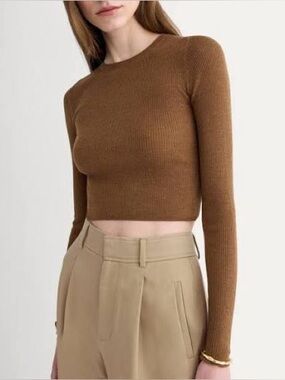 Everlane Cropped Merino Crew Toffee Brown Sm GUC
